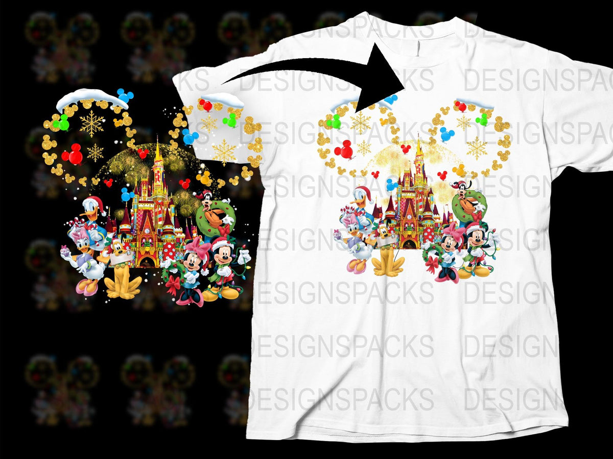 Festive Holiday T-Shirt, Cartoon Characters, Colorful Christmas Design, Unisex Kids and Adults Tee