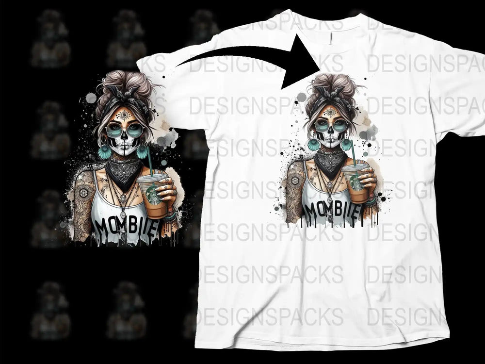 Zombie Coffee Lover T-Shirt, Funny Halloween Graphic Tee, Unisex Skull Design