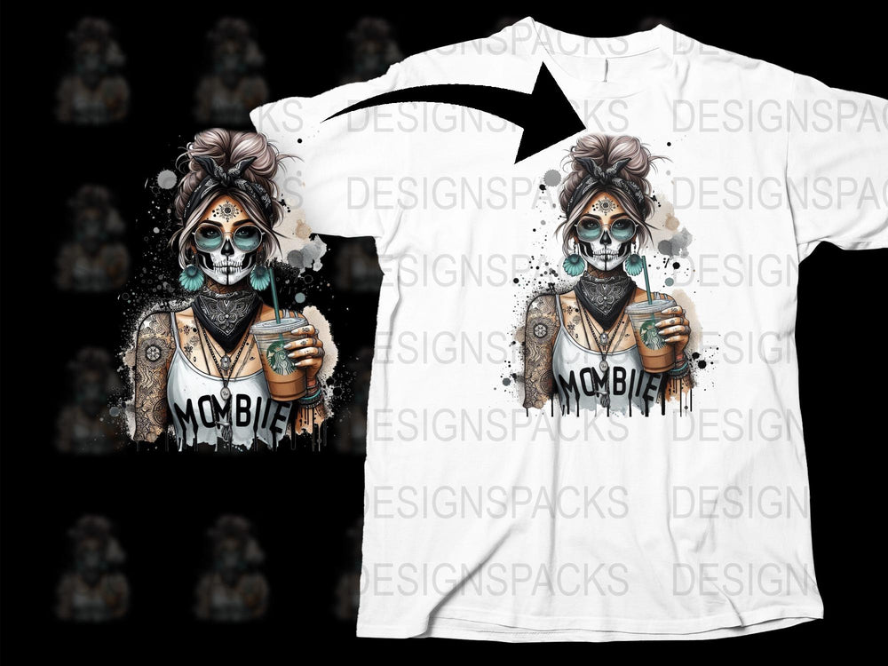 Zombie Coffee Lover T-Shirt, Funny Halloween Graphic Tee, Unisex Skull Design