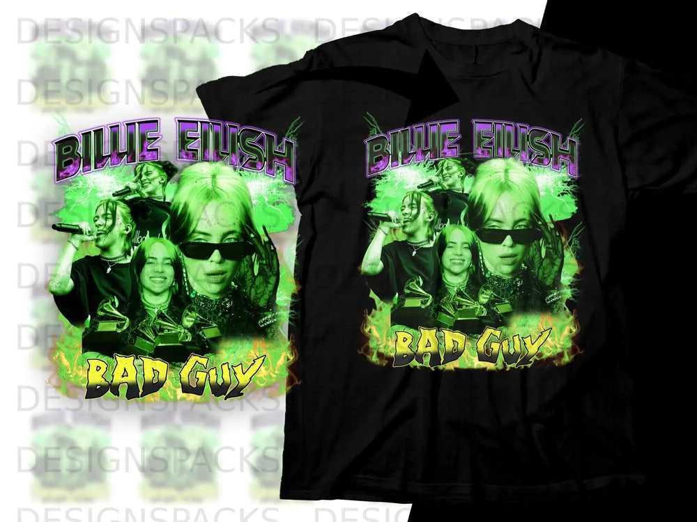 Black t-shirt featuring Billie Eilish with "BAD GUY" text.