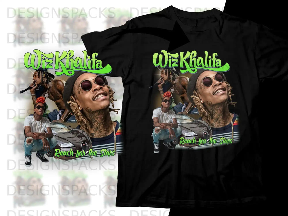 Wiz Khalifa graphic t-shirt with a car and "Reach for the Stars" text.