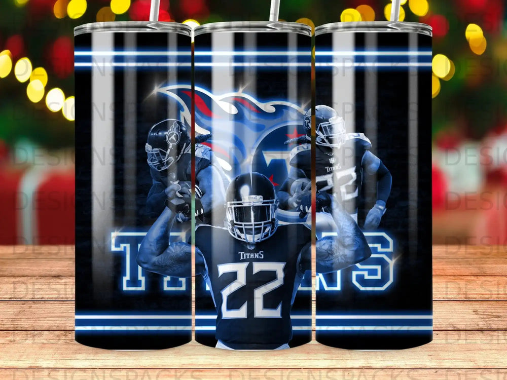 Tennessee Titans football players with team logo and number 22.