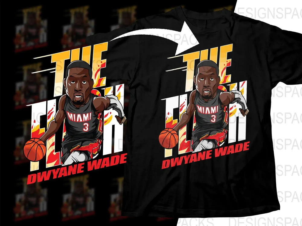 Dwyane Wade 'The Flash' basketball t-shirt design with Miami 3 jersey and flame graphics