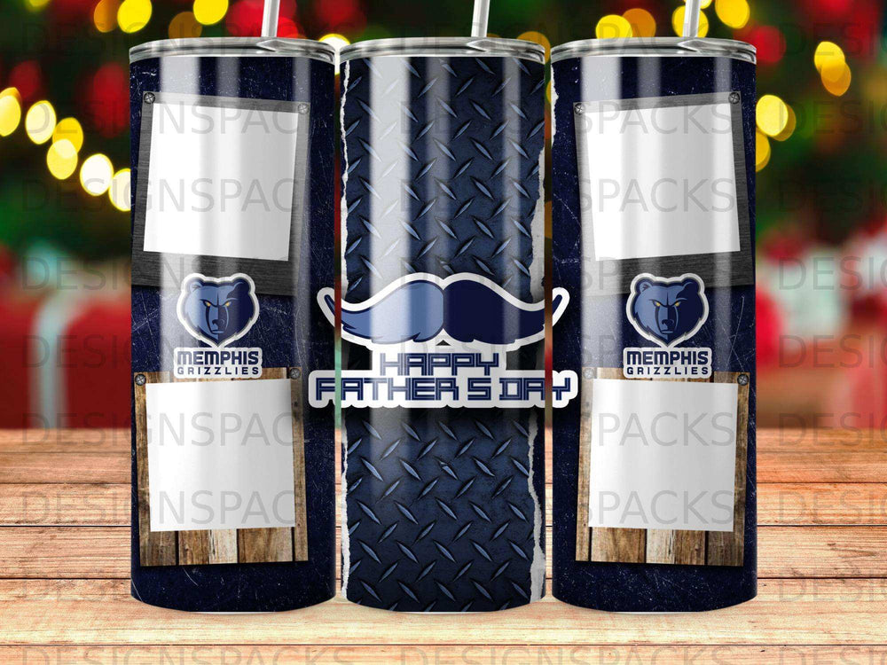 Memphis Grizzlies tumbler with "Happy Father's Day" text and mustache design.