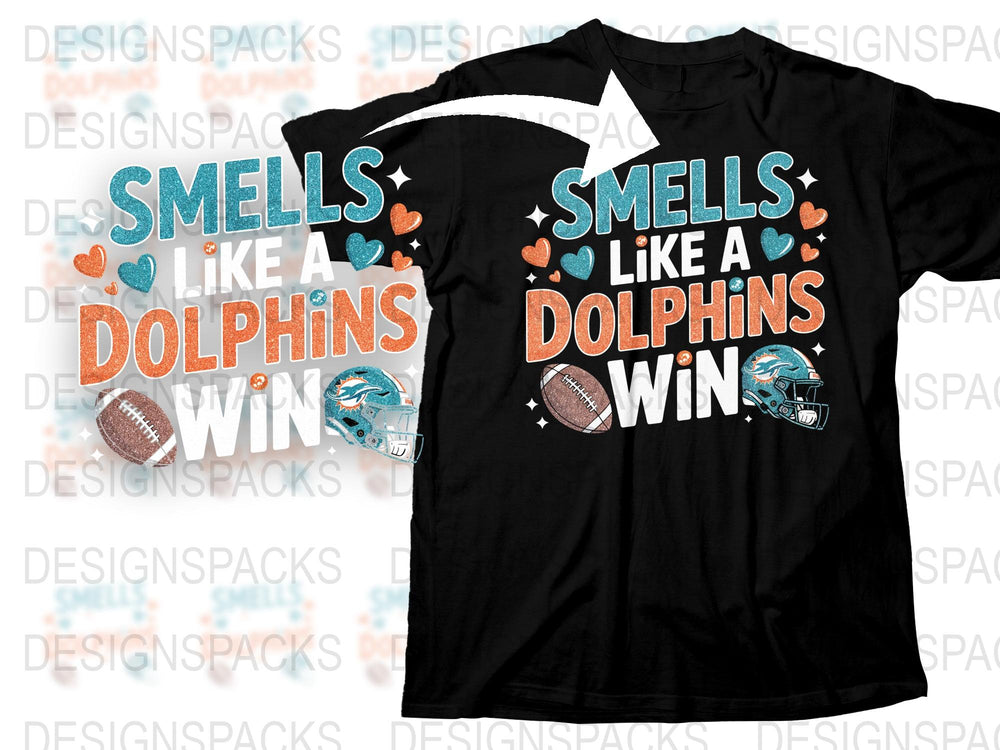 Smells Like a Dolphins Win T-Shirt, Miami Football Fan Tee, Sports Victory Shirt, Game Day Apparel, Blue Orange Graphic Design.