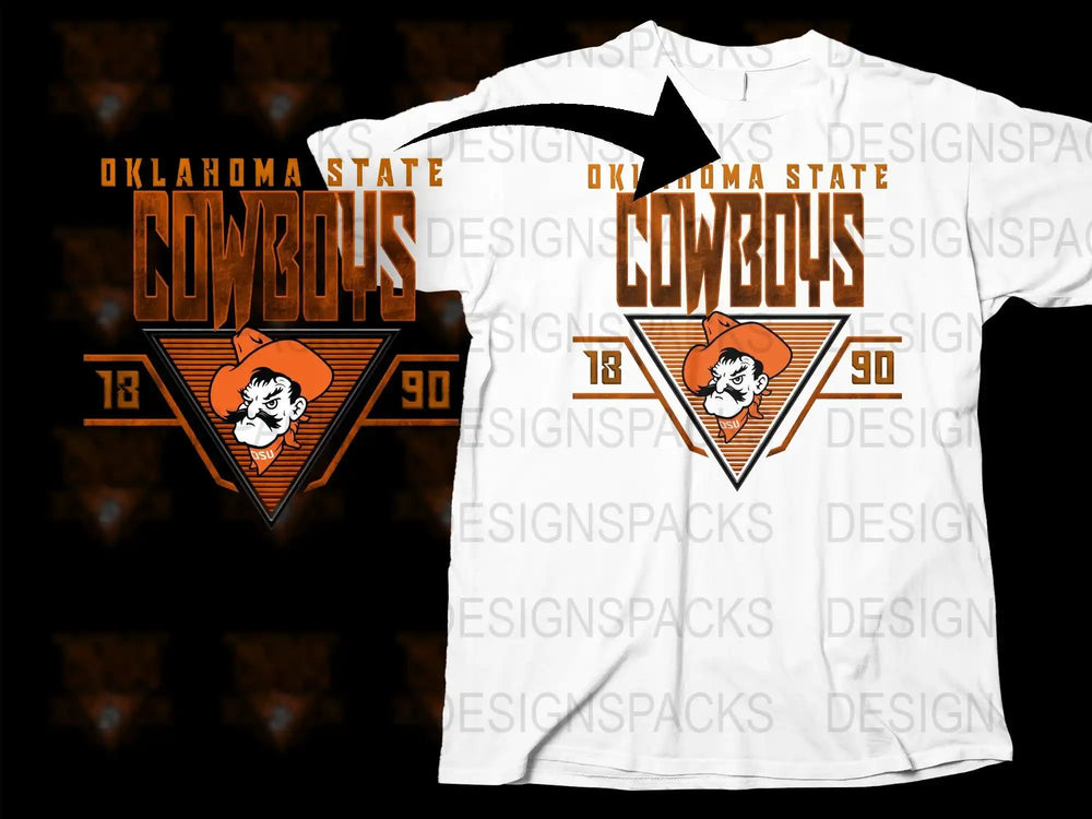 Oklahoma State Cowboys vintage-style t-shirt design with mascot in triangle, print-ready for DTG or DTF