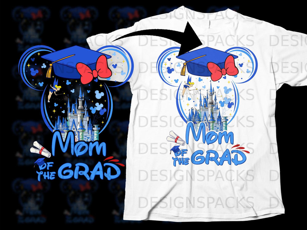 Mom of the Grad design featuring a graduation cap and castle.
