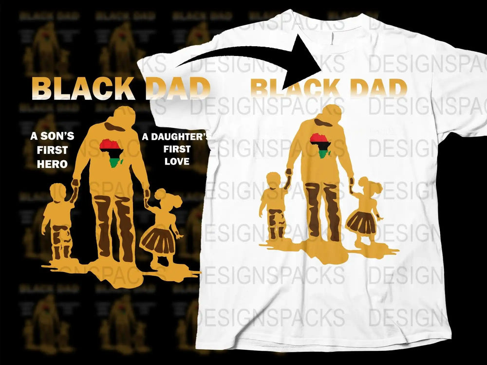 Black Dad Africa Map Holding Kids Graphic Png Digital Download