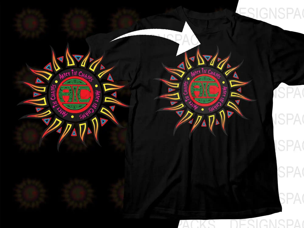 Alice in Chains sunburst logo design for t-shirt, print-ready PNG SVG for DTG DTF printing