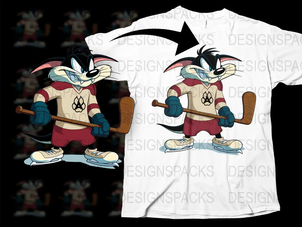 Sylvester the Cat hockey design for t-shirts, print-ready PNG SVG for DTF DTG printing