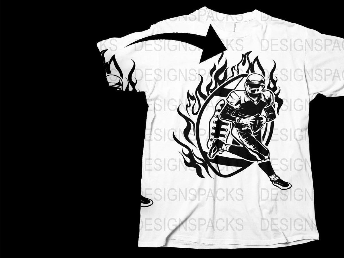 Men's Sports T-Shirt with Football Player and Flame Graphics, Athletic Graphic Tee, White Cotton Shirt