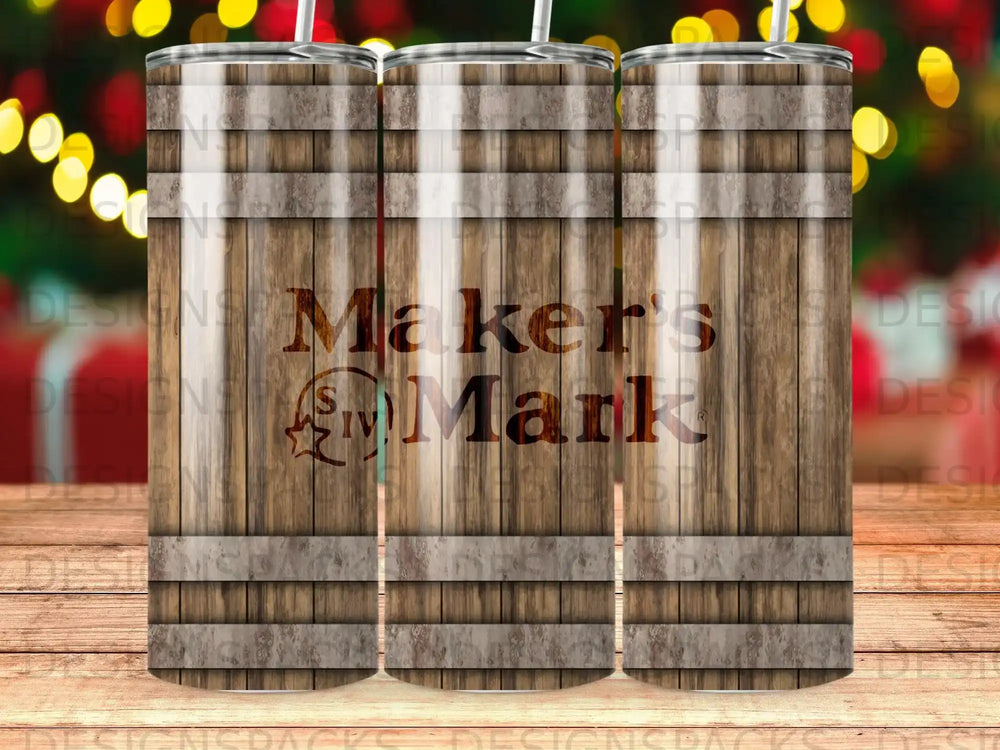 Maker's Mark bourbon barrel tumbler with three straws.