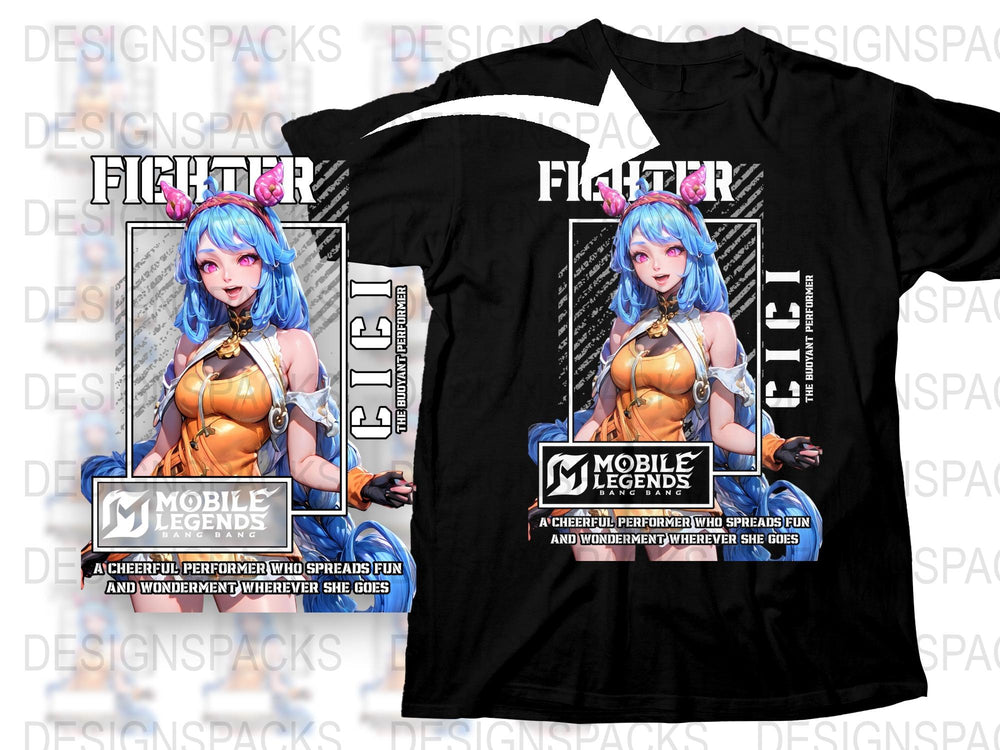 Mobile Legends Fighter T-Shirt, Anime Style Graphic Tee, Vibrant Colors, Casual Wear for Gaming Fans