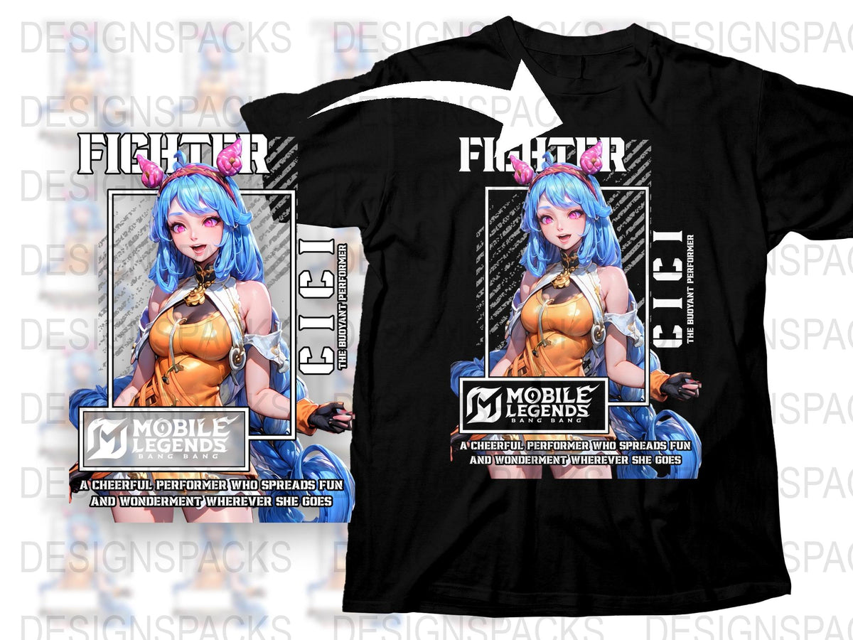 Mobile Legends Fighter T-Shirt, Anime Style Graphic Tee, Vibrant Colors, Casual Wear for Gaming Fans
