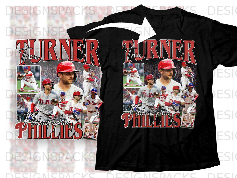 Black t-shirt with Bryce Harper and "TURNER" and "PHILLIES" text.