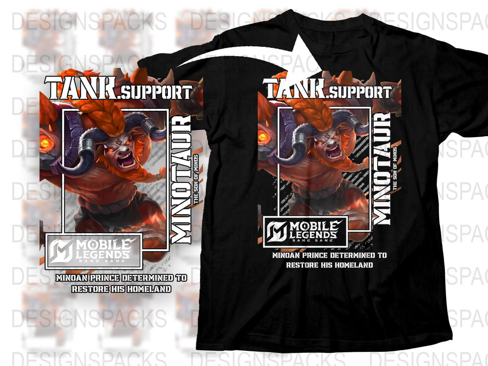 Mobile Legends Tank Support Minotaur T-Shirt, Gaming Graphic Tee, Men's Black Shirt