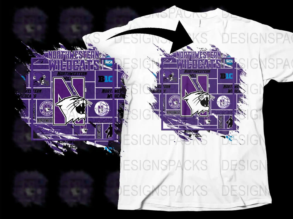 Northwestern Wildcats T-Shirt, NCAA White Graphic Tee, Men's Sports Apparel, Casual Fan Wear