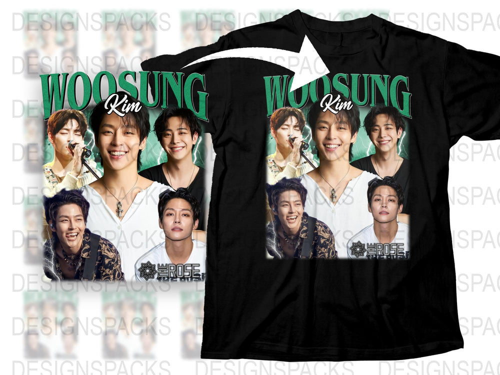 Woosung Kim Fan T-Shirt, K-Pop Idol Graphic Tee, Multiple Images, Unisex Black Top