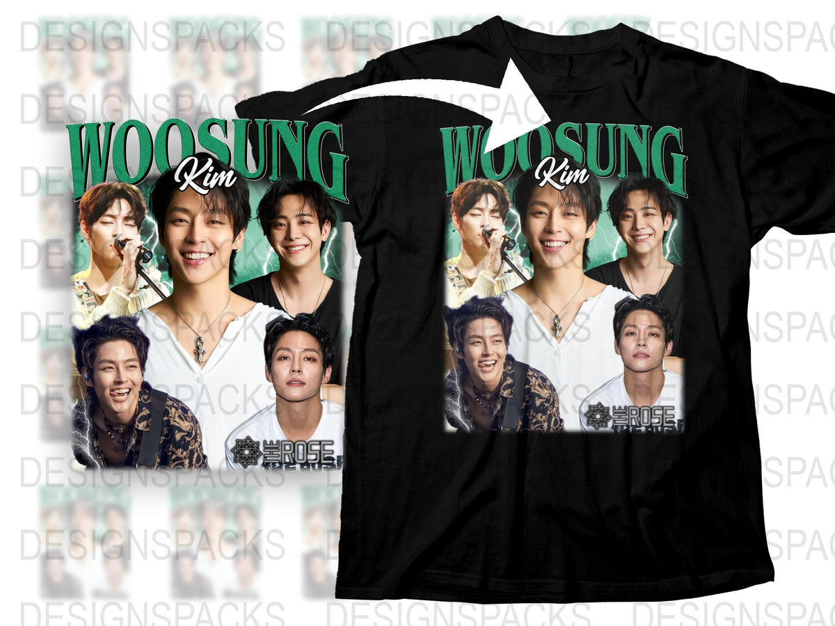 Woosung Kim Fan T-Shirt, K-Pop Idol Graphic Tee, Multiple Images, Unisex Black Top