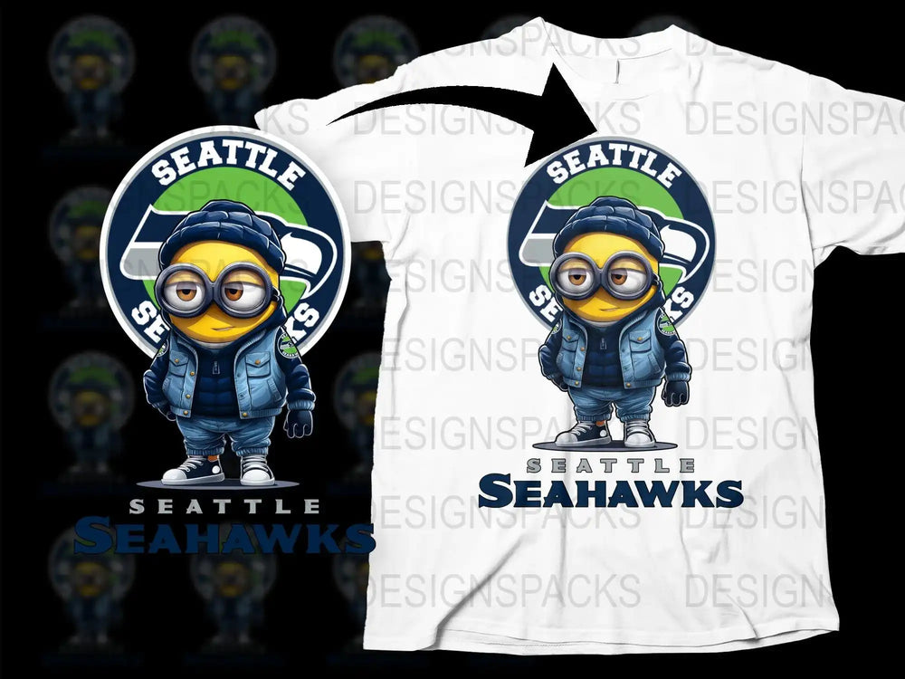 Seattle Seahawks Minion design for t-shirt, print-ready PNG SVG, DTF DTG bundle