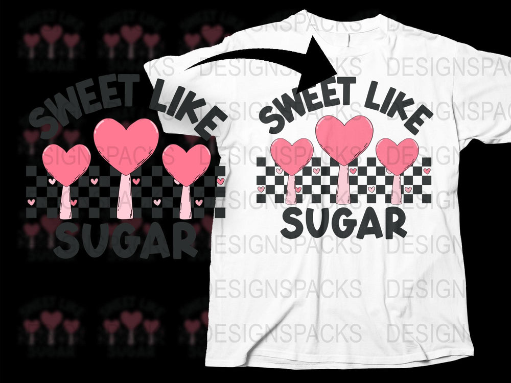 Sweet Like Sugar T-Shirt, Cute Valentine's Day Tee, Heart Lollipop Graphic, Women's Fashion Top