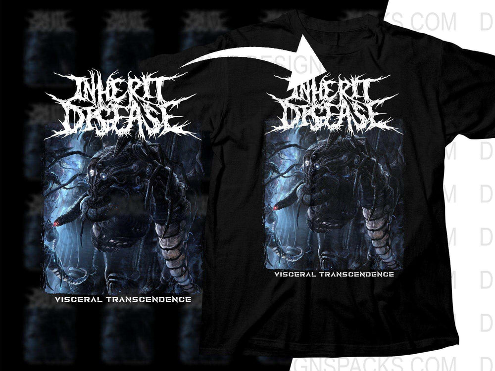 Inherit Disease Visceral Transcendence metal band t-shirt design, print-ready DTF/DTG graphic for apparel
