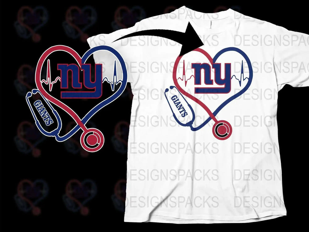 New York Giants Heartbeat Design T-Shirt, NY Football Fan Tee, Sports Team Graphic Shirt, Casual Wear