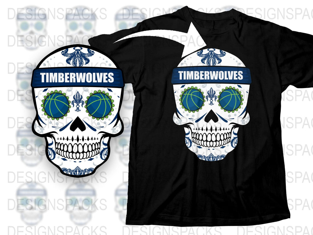Timberwolves Skull T-Shirt, Blue and White Graphic Tee, Sports Fan Apparel, Unique Skull Design, Casual Wear