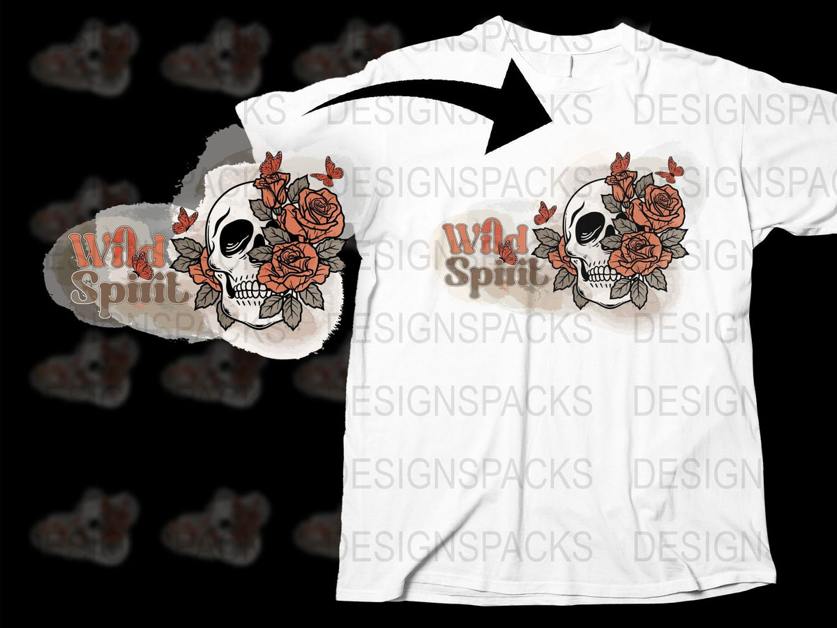 Wild Spirit Skull and Roses Graphic T-Shirt, Vintage Floral Skull Design, Stylish Unisex Tee, Gothic Fashion Top