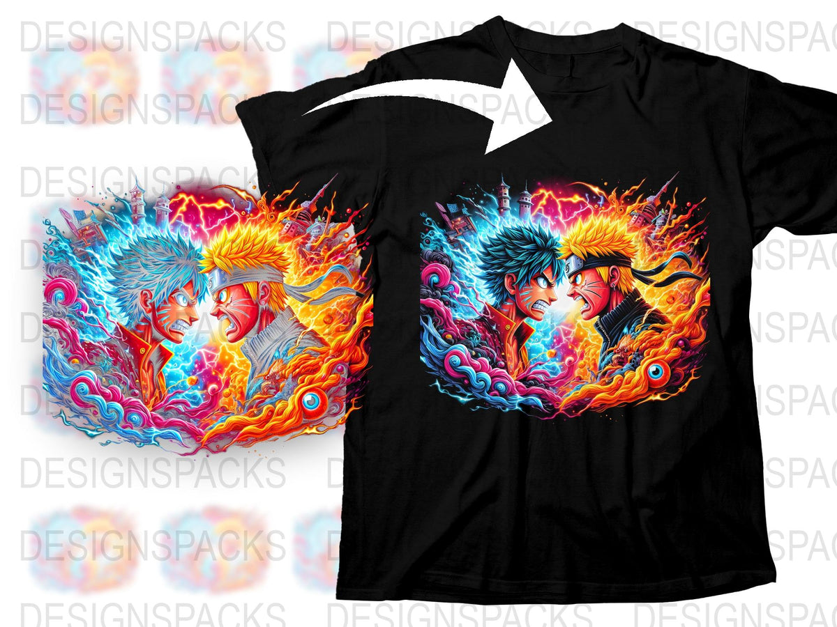 Vibrant Anime Graphic T-Shirt, Colorful Fire Design, Unisex Casual Tee, Trendy Flame Art Shirt for Teens and Adults