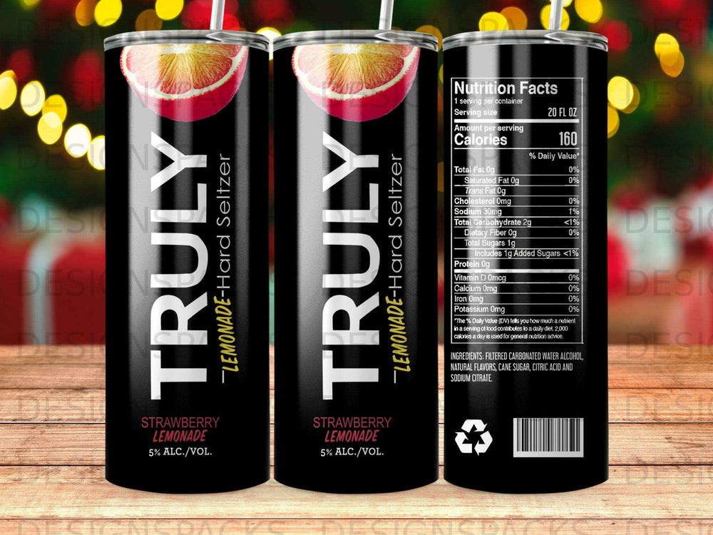 Truly Lemonade Hard Seltzer strawberry flavor can with nutrition facts.