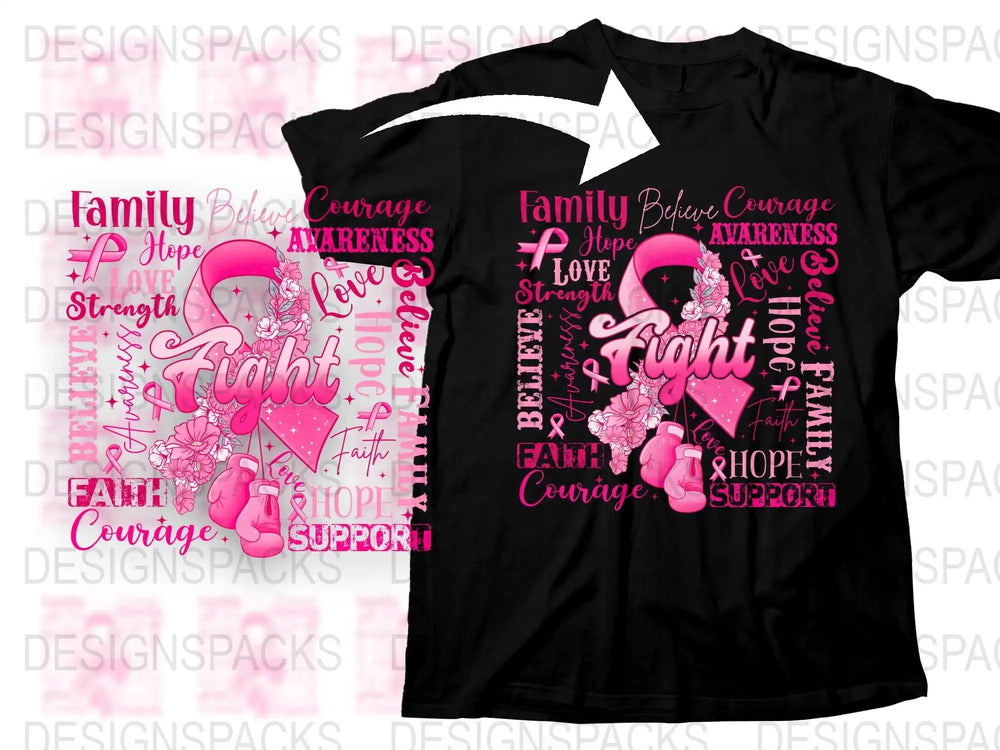 Breast Cancer Awareness T-Shirt, Pink Ribbon, Family Support, Hope, Faith Design Tee