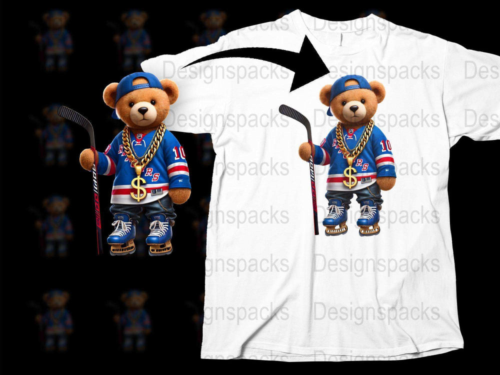Hockey Bear T-Shirt, Cute Sports Teddy Bear Graphic Tee, Youth and Adult Sizes Available, Unique Gift Idea
