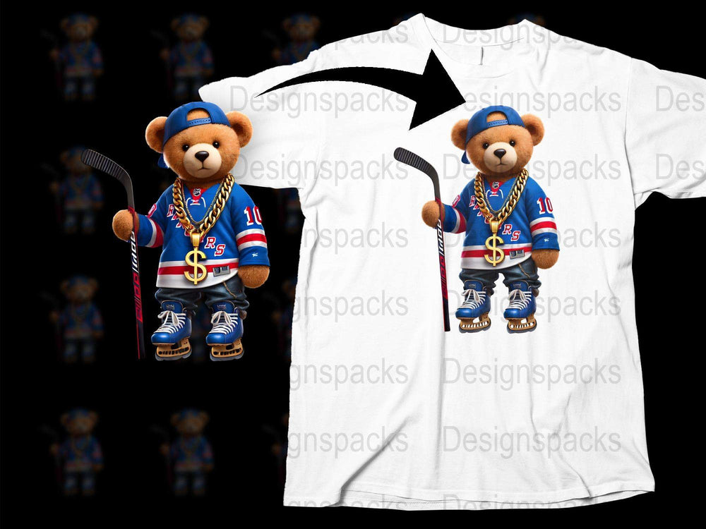 Hockey Bear T-Shirt, Cute Sports Teddy Bear Graphic Tee, Youth and Adult Sizes Available, Unique Gift Idea