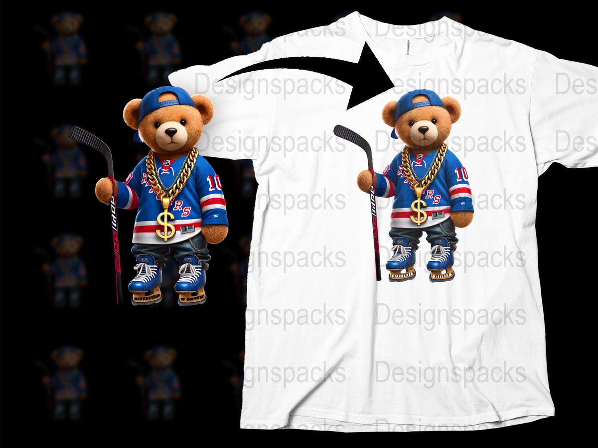 Hockey Bear T-Shirt, Cute Sports Teddy Bear Graphic Tee, Youth and Adult Sizes Available, Unique Gift Idea
