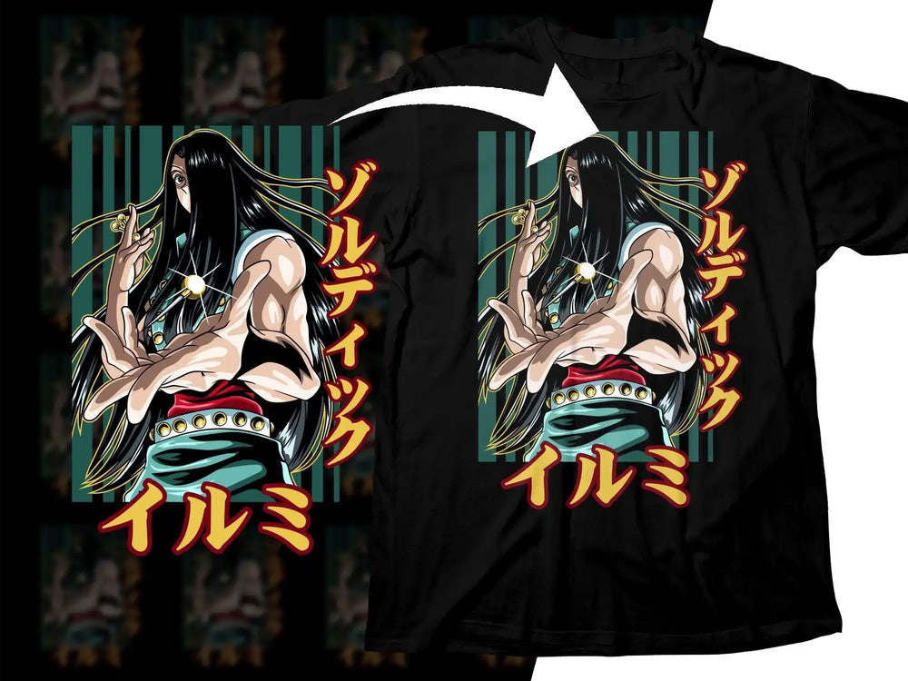 Anime-style t-shirt design featuring Ilmari with Japanese text, ideal for DTF/DTG printing