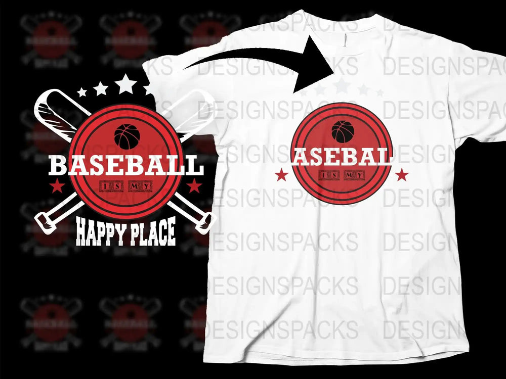 Men's White Baseball T-Shirt, Happy Place Graphic Tee, Casual Sports Apparel, Summer Top