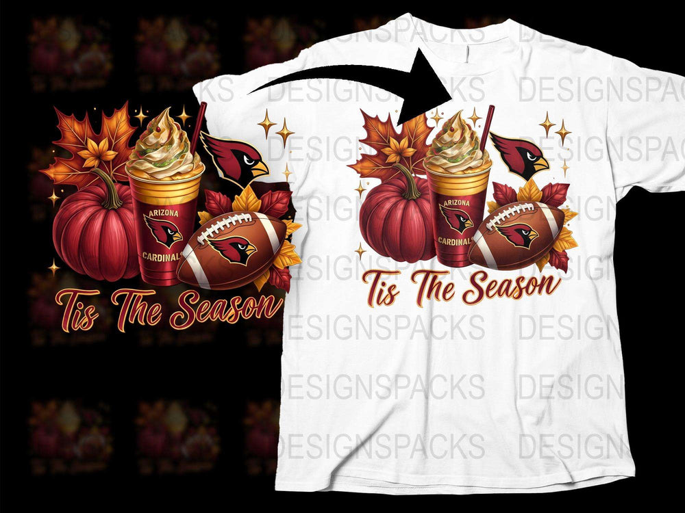 Arizona Cardinals T-Shirt, Autumn Pumpkin Spice Latte Design, Football Season Casual Wear, Unisex Fall Fashion Top
