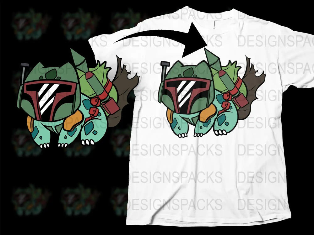 Boba Fett-inspired turtle design on white t-shirt, perfect for DTF/DTG printing