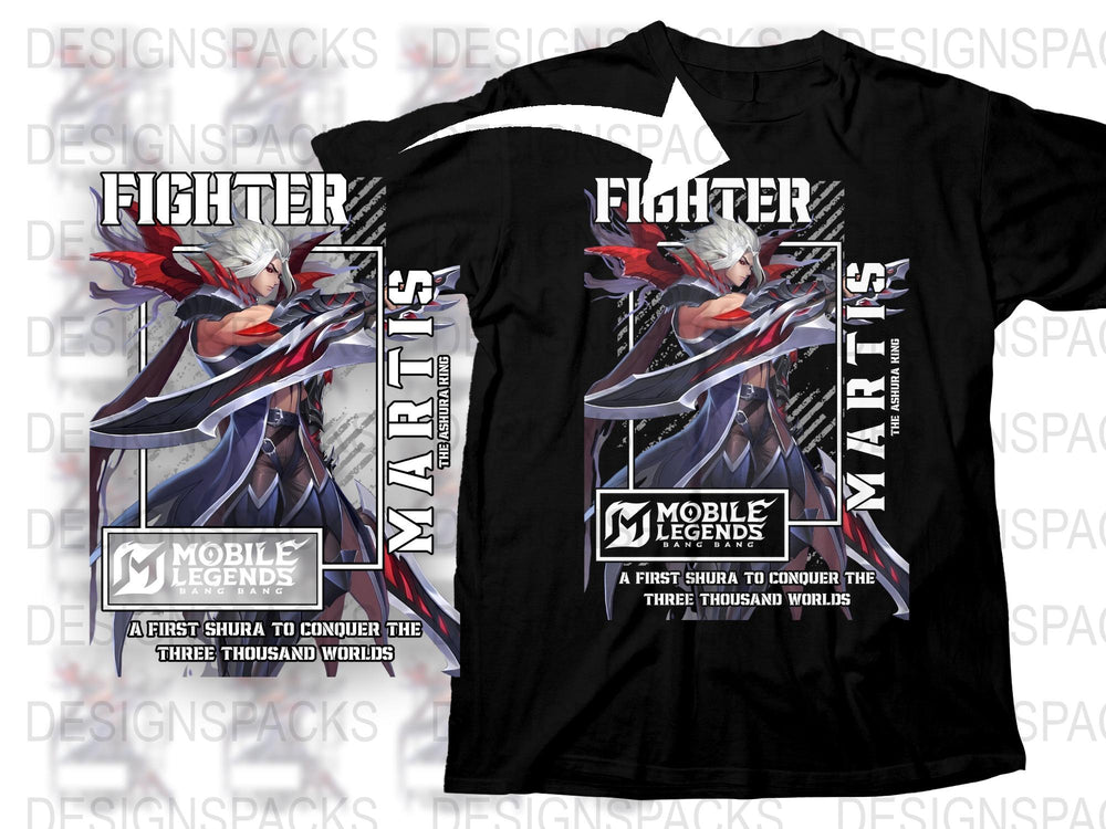 Mobile Legends Martis Fighter T-Shirt, Anime Style Gaming Apparel, Unique Graphic Tee, Black Cotton Shirt