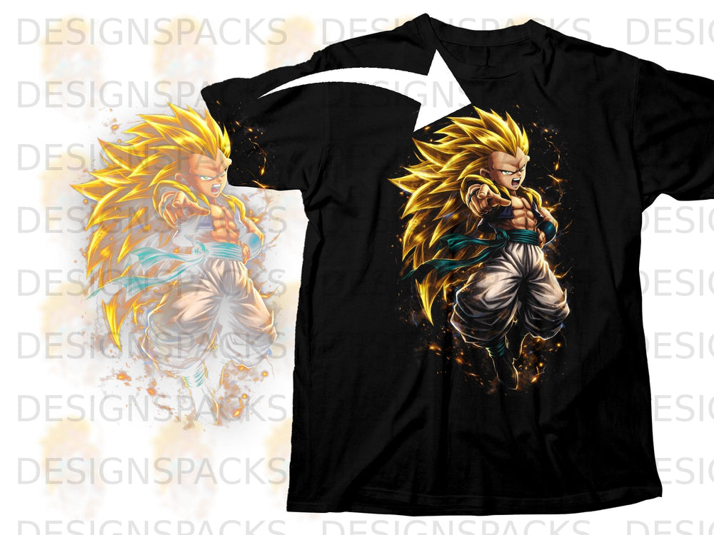 Black t-shirt featuring a stylized anime character with spiky blond hair.