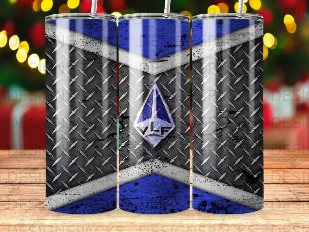 Blue White Chevron Diamond Plate VLF Logo Tumbler Design product type