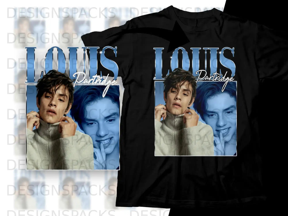 T-shirt with graphic of Louis Partridge and his name.