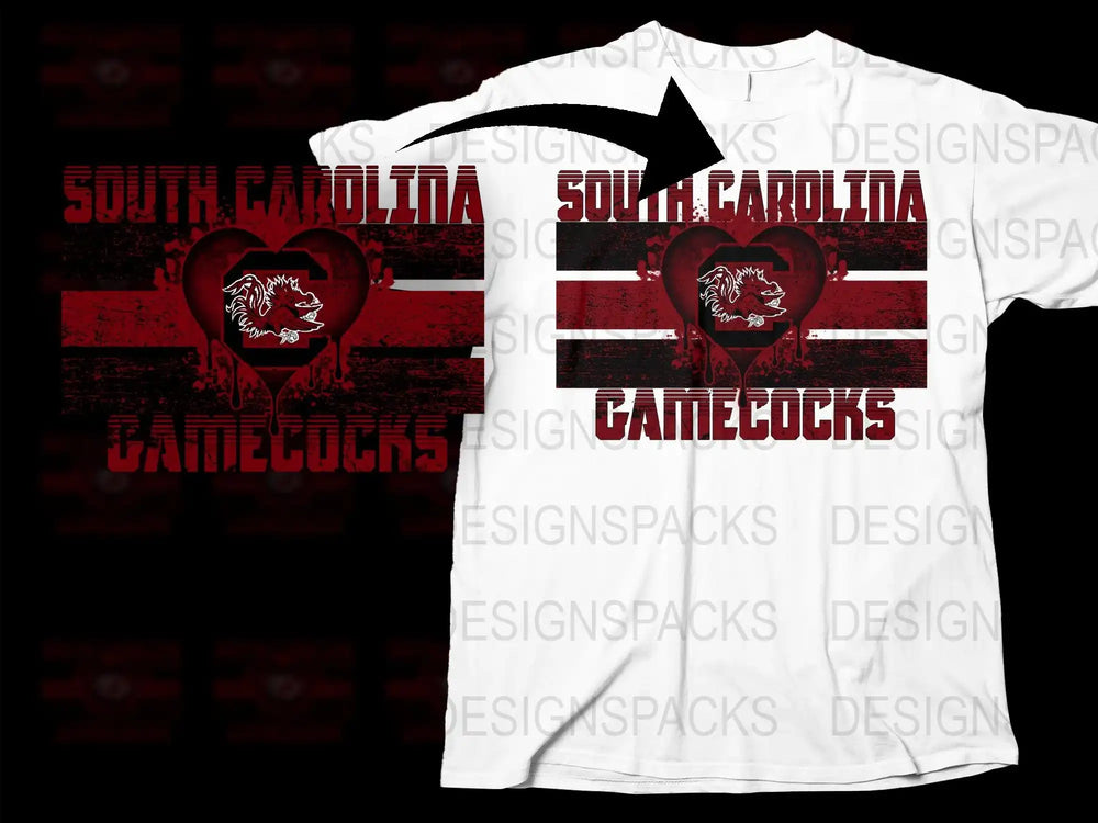 South Carolina Gamecocks t-shirt design with heart and distressed flag graphic