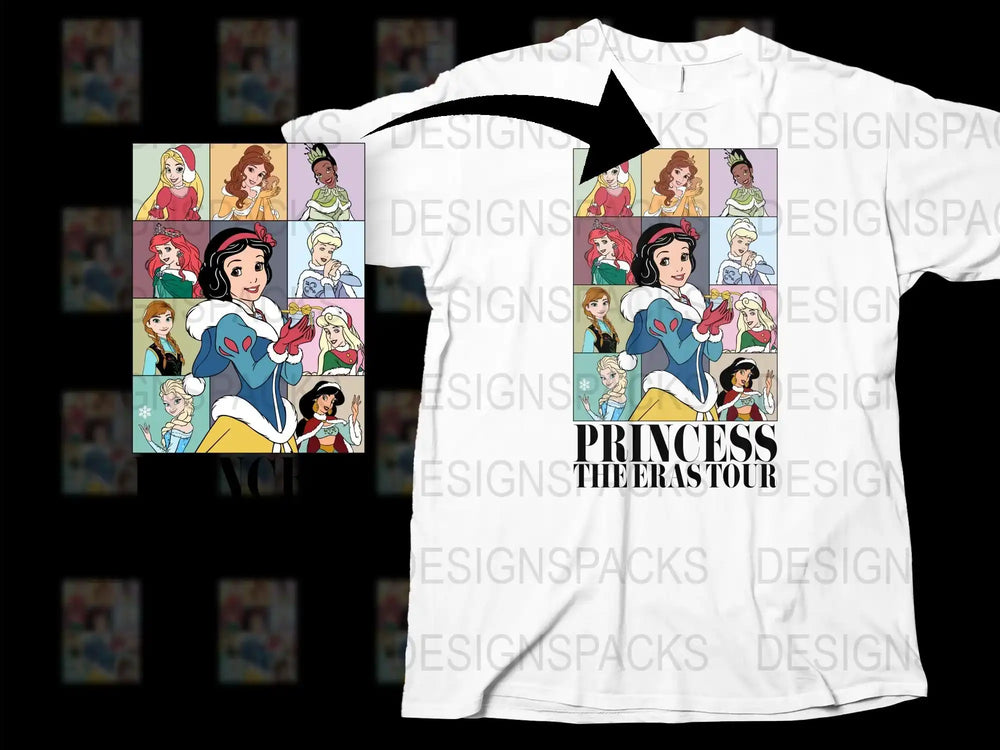 Princess Themed T-Shirt, Fairy Tale Cartoon Characters, Kids and Adults Apparel