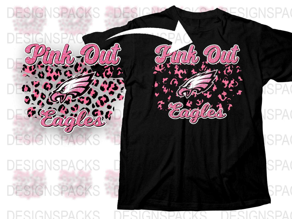 Pink Out Eagles T-Shirt, Breast Cancer Awareness Sports Tee, Black and Pink Graphic Shirt