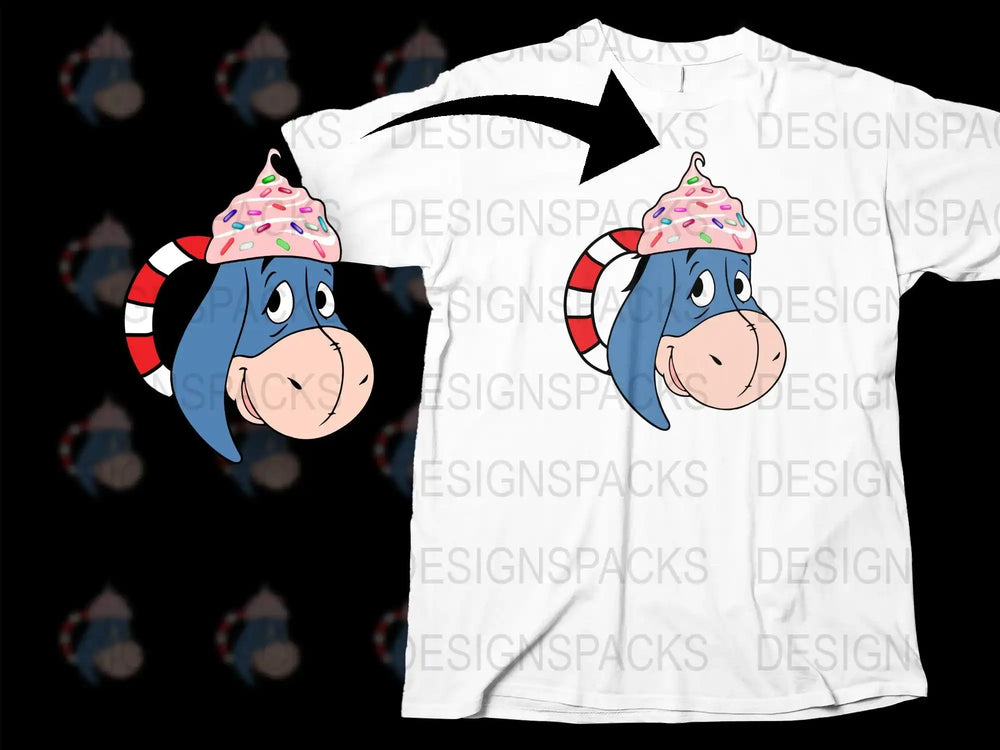 Eeyore mit Süßer Zuckerstreusel-Mütze Design Png Digitaler Download