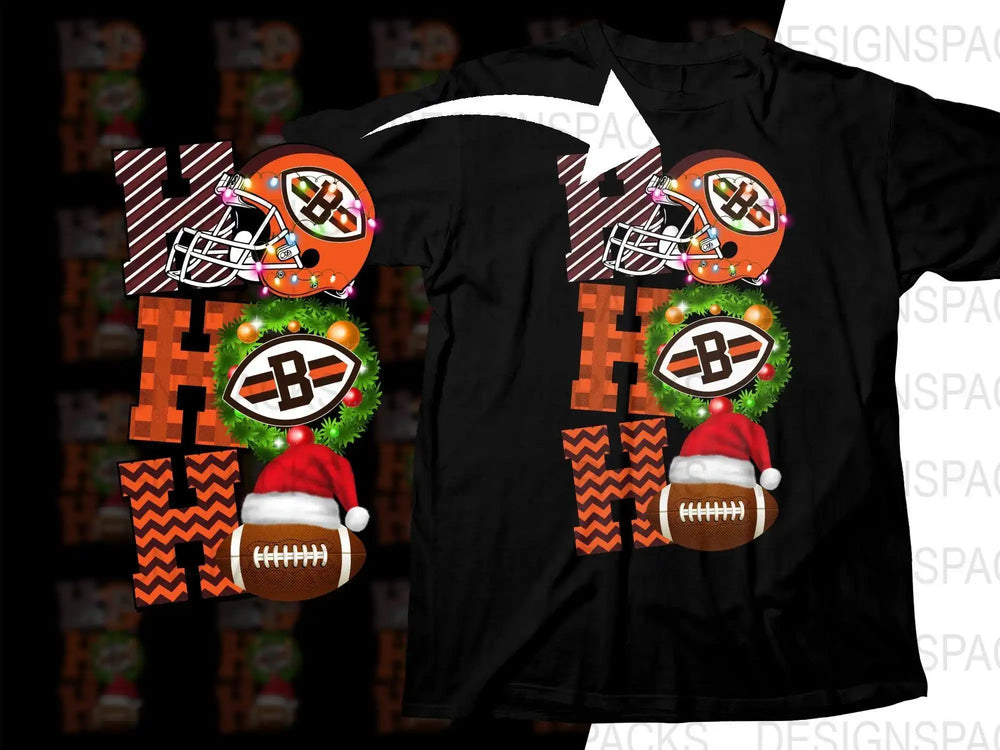 Christmas football design with helmet, wreath, and Santa hat for DTF/DTG t-shirt printing