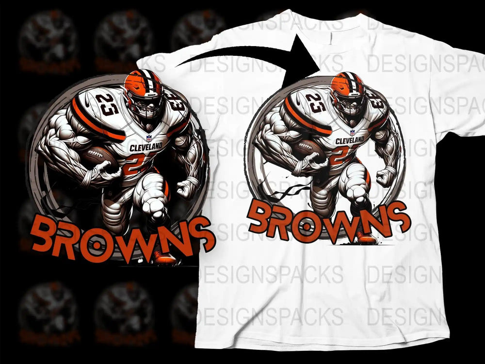 Cleveland Browns football player design on white t-shirt, print-ready for DTG or DTF