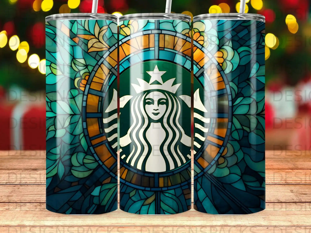 Starbucks logo on a stained-glass inspired tumbler design.
